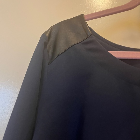 Lane Bryant blue blouse long sleeves with zipper & faux leather shoulder accents - Picture 2 of 4